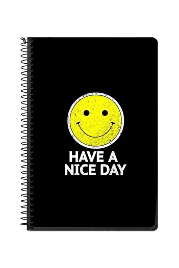 Stylizedd Have A Nice Day Printed A5 Spiral Notebook Black/Yellow/White
