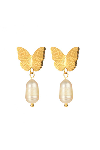 Eva Grace Daria earrings, gold, with pearls, butterfly-shaped, made of stainless steel - Universe of P Collection