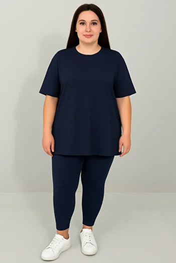 Koza Butik Women's Plus Size Short Sleeve Leggings Suit 8210-25
