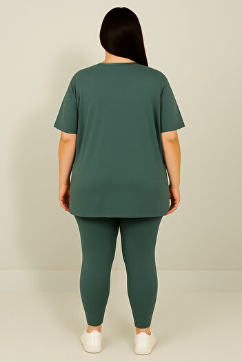 Koza Butik Women's Plus Size Short Sleeve Leggings Suit 8210-25