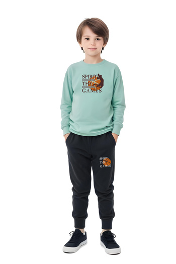 panios kids Crew Neck Basketball Print Detailed Boys' Top and Bottom Set