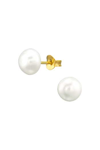 Eva Grace Erica silver earrings, 24K gold plated, stud type, with cultured pearls