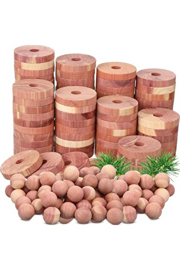 Generic KASTWAVE 50 Cedar Wood Blocks for Clothes Storage - 25 Balls & 25 Rings, Natural Aromatic Deodorize