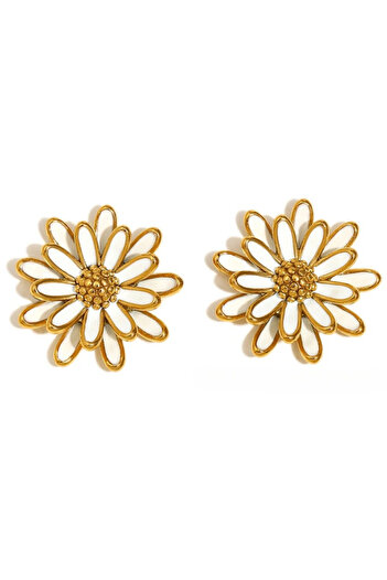 Eva Grace Karrie earrings, gold with white, daisy-shaped, made of 18K gold-plated stainless steel - Cole