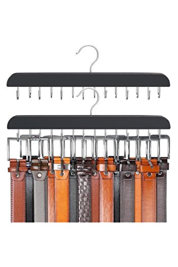 Generic U-HOOME 360°Rotating Belts Organizer,Sturdy Wood Belt Rack Closet Accessories with 14 Hooks Belt Or