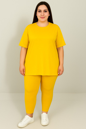 Koza Butik Women's Plus Size Short Sleeve Leggings Suit 8210-25