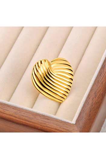 Eva Grace Anaya ring, gold, 18K gold-plated stainless steel, heart-shaped, adjustable - Collections