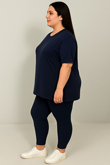 Koza Butik Women's Plus Size Short Sleeve Leggings Suit 8210-25