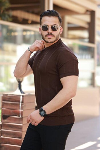 Aymood Men's Patterned Line Embossed Short Sleeve T-Shirt