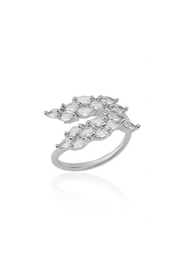 Eva Grace Amira ring, silver, made of stainless steel, decorated with zirconia, leaf pattern, adjustable - Collection