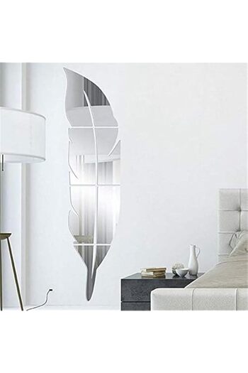 Generic HALAMODO 3D Acrylic Mirror Wall Decor Stickers, 120x30cm Feather Shaped DIY Self-Adhesive Wall Art