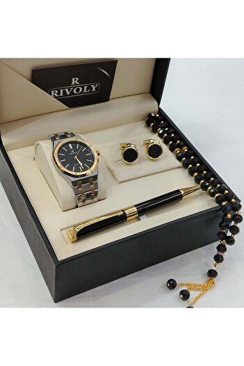 Rivoly Men's stainless steel set consisting of a watch, a rosary, a pen and cufflinks