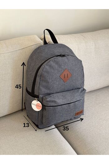 BAGLOVİS Canvas Fabric Gray Backpack with Pockets on the Front and Sides En35 Boy46