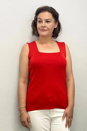Mia Butik Plus Size Red Square Collar Knitwear Blouse