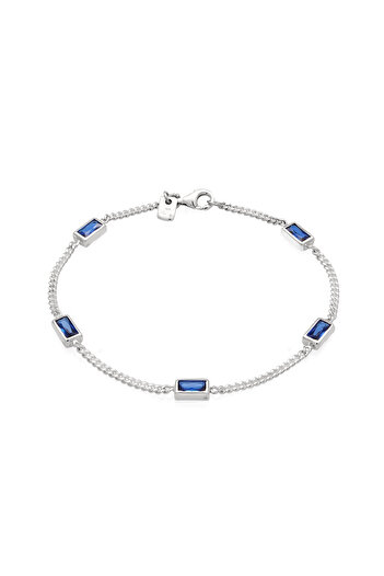 KUZZOI Náramek s kameny Pánský obdélníkový Armouredchain Syntetický safír Modrý 925 Sterling Silver