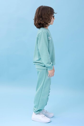 Perendi Boy's Crew Neck Printed Seasonal Top and Bottom Set - Çağla