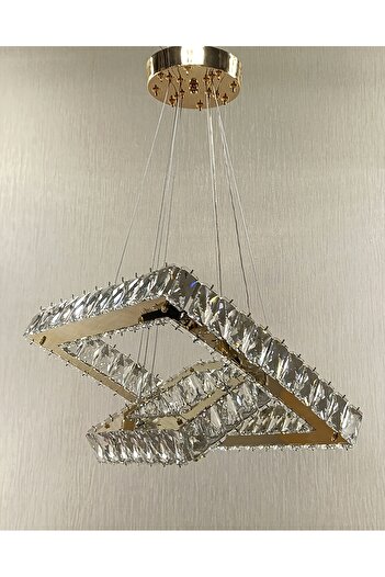 TREND KRİSTAL TAŞLI KARE 2KATLI MODERN 3 RENK GOLD LED AVİZE