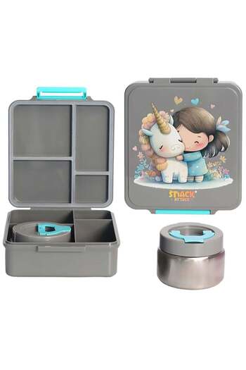 Snack Attack Unicorn Hug Kids Bento Lunch Box with Thermos Jar