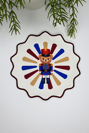 decofav Toy Soldier Bear Design Embroidery Edge Fabric Cocktail Napkin 1 Piece