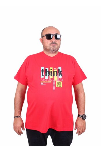 MocGrande Ανδρικό μπλουζάκι με λαιμόκοψη σε μεγάλο μέγεθος Think 25184 ΚΟΚΚΙΝΟ