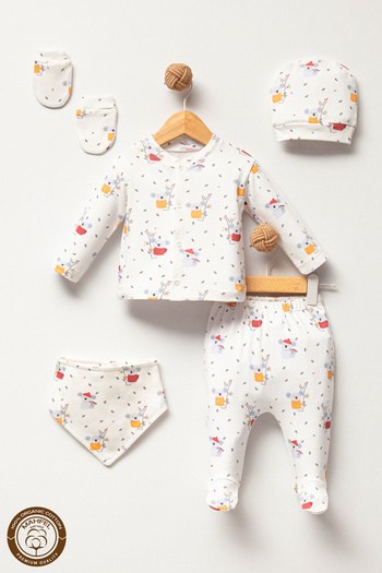 MAHFEL 100% Cotton Organic Koala Printed Newborn Hospital Discharge Set 5 Pieces