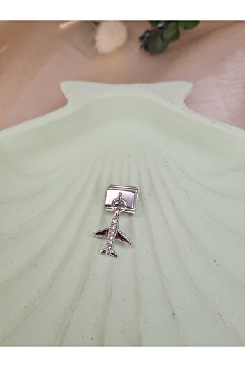 ZEYM COLLECTION Zircon Stone Charm with Steel Airplane Figure – Compatible with Bracelet and Necklace