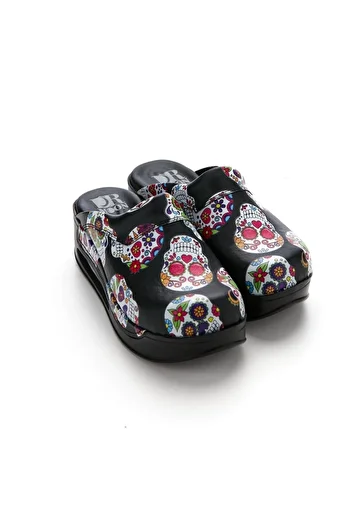 DRMOON Black Women's Airmax Skull Orthopedic Medical Clogs