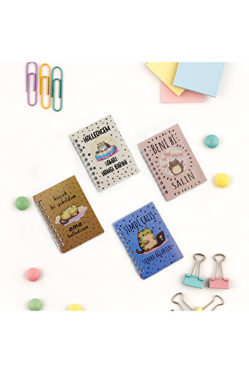 repro design Mini 4-Piece Mottled Spiral Hard Cover Striped Notepad A6 40 Sheets Model 1