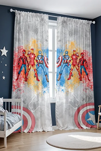 EVPANYA Gray Super Heroes Patterned Children's Baby Room Background Curtain (Single Wing Pricing)