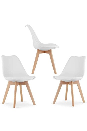 Mercaton Set 3 Scaune Grosseto, Stil Scandinav cu Picioare din Lemn, Sezut din PP si Perna din Piele