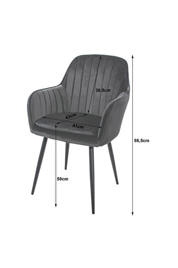 Mercaton Set de 2 scaune de bucătărie/living, Mercaton, Lugo, catifea, metal, argintiu și negru, 57.556.586.5