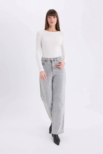 DeFacto Slim Fit Basic Ribbed Camisole Ecru Women's Long Sleeve T-Shirt E5767Ax/Er105