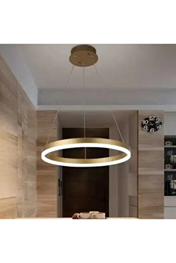 LED CONCEPT Lustra LED cu 3 tipuri de lumina si telecomanda, aurie, rotunda, 33W, dimabila, 40x40x100cm