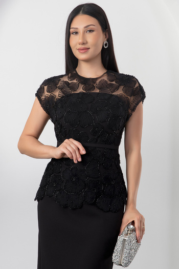 PULLIMM Tulle Atlas Belt Dress with Beaded Top Bal144