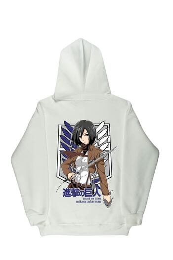 By Caspita Fashion Lenithra Attack on Titan Mikasa Anime με στάμπα Unisex Oversize Λευκό Hoodie