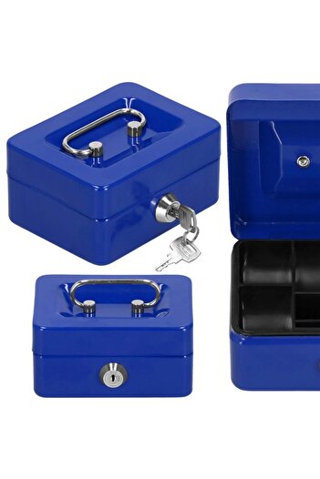 SERSIMO Safe-type money box, compartmentalized, with key, metal, 12.5x9.5x6.5cm, blue