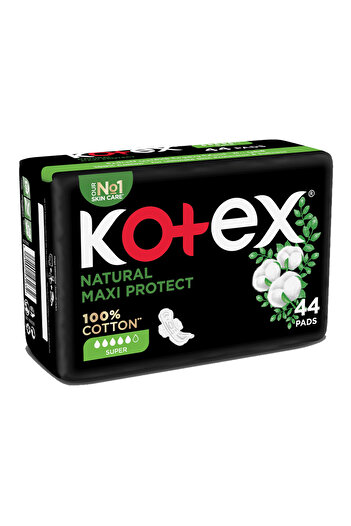 Kotex Cotton Sanitary Napkins Natural Maxi Thick Super With Wings, 44 Pads
