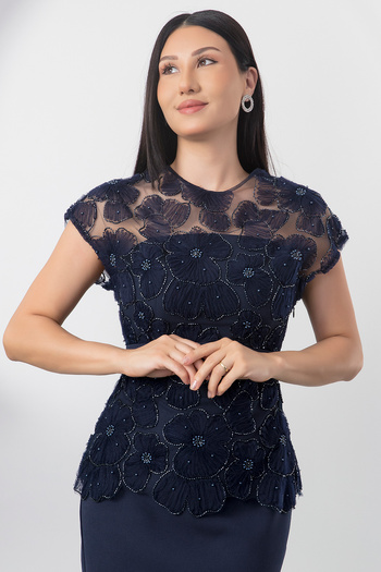 PULLIMM Tulle Atlas Belt Dress with Beaded Top Bal144