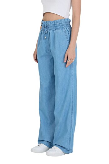 Rodi Jeans Beli Lastikli ve Bağcıklı Bol Paça Dar Kalıp %100 Pamuk İnce Kot Pantolon