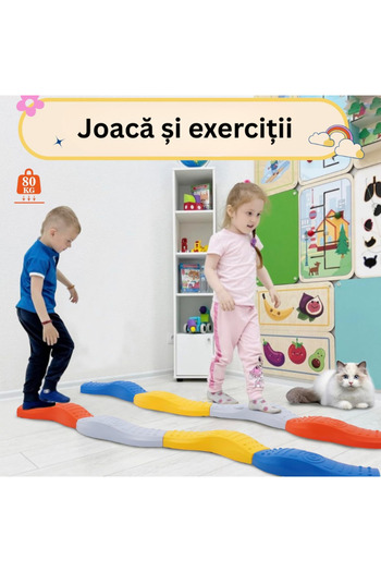 LUDIRO Set de Echilibru cu Piese Senzoriale Antiderapante pentru Copii, 125 cm, 8 Segmente
