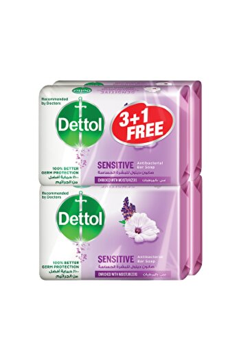 Dettol Sensitive Anti-Bacterial Soap Bar, 120g × 3+1 Free