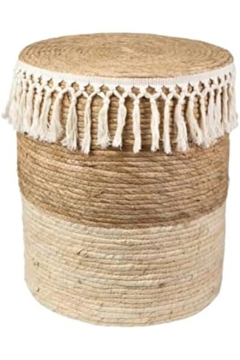 genric FFD Hand-Woven Seagrass Ottoman Pouf | Eco-Friendly Round Footstool with Wood Frame & Boho Jute