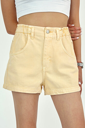 Trendyol Collection Yellow Elastic Waist Mini Denim Shorts Twoaw26Sr00046