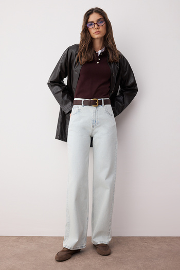Trendyol Collection Blugi lați cu talie înaltă, albastru gheață TWOSS23JE00068