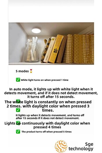 sgeteknoloji 16 Leds with Motion Sensor 400Mah Rechargeable 2 Colors White and Daylight Led Auto Cabinet Interior, Corridor Type-C.