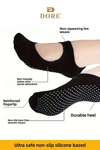 Dore Original Women's Pilates and Yoga Socks - 3 Pairs Non-Slip, White Plates Ballet Dance - 3 X