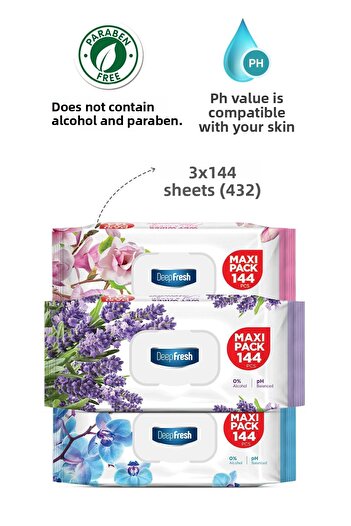 Deep Fresh Maxi Pack Wet Wipes Mixed Pack 3 X 144 Sheets