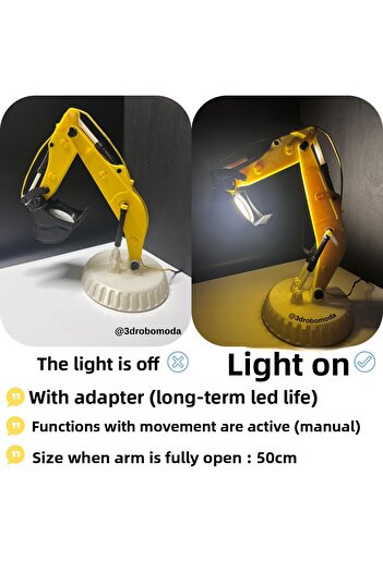 3DRoboMODA Excavator Table Lamp with Adapter Movable 50cm Size