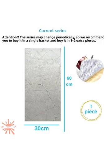 Renkli Duvarlar Bs1725 - Flexible Adhesive 60X30Cm Marble Patterned Bathroom Panel