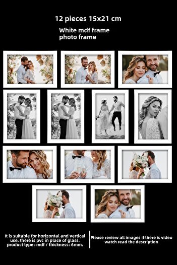 bymat 12 Pieces 15x21 Frame - White Frame - MDF A5 Frame - Multiple Photo Frame